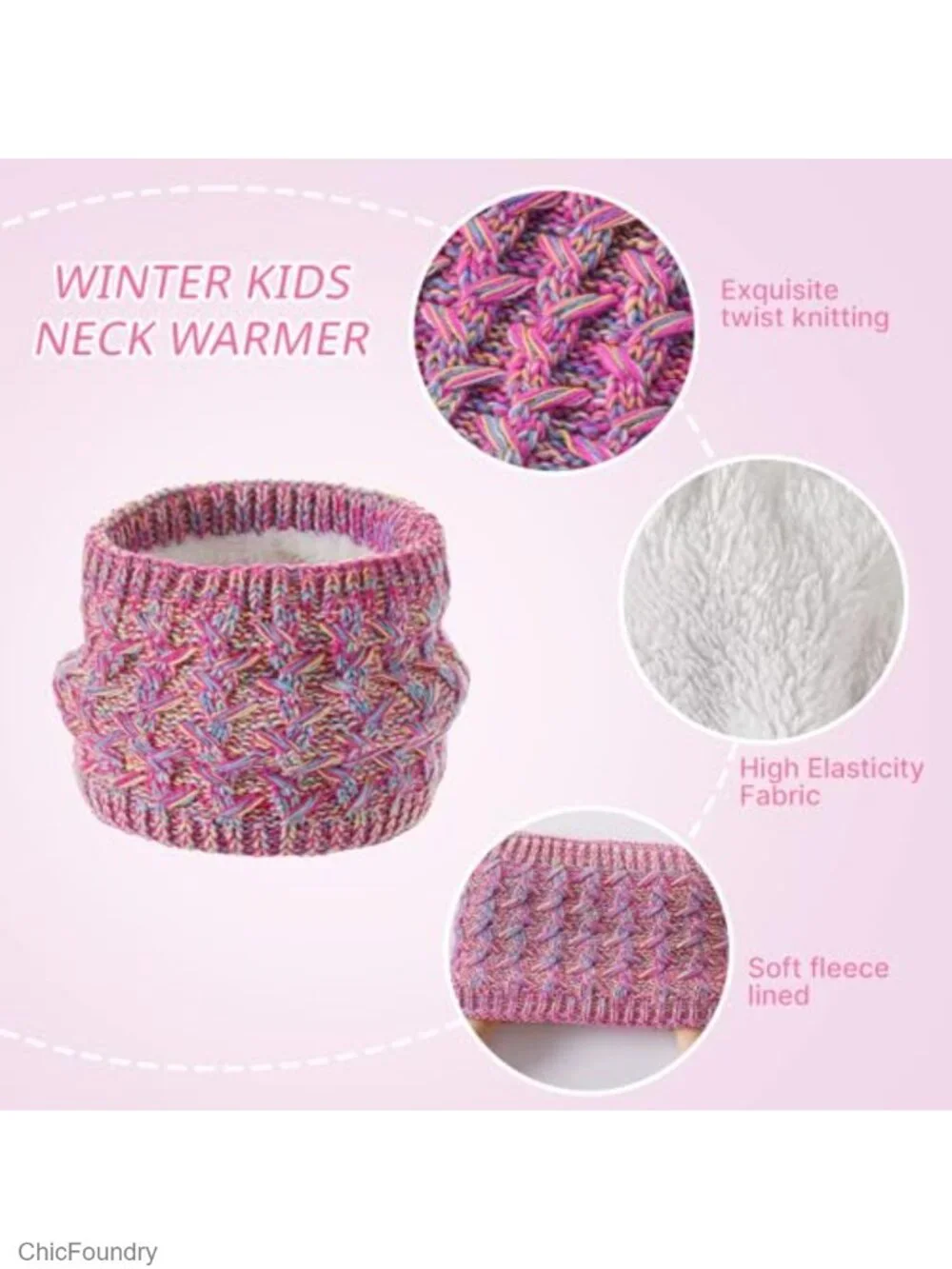 Girls Fleece Lined Knitted Pom Hat, Scarf, Gloves Set Winter Warm Set
